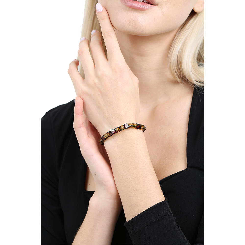 Makrome Örgülü Küp Kesim Sarı Koyu Kırmızı Doğal Damla Kehribar Kadın Bileklik - 5