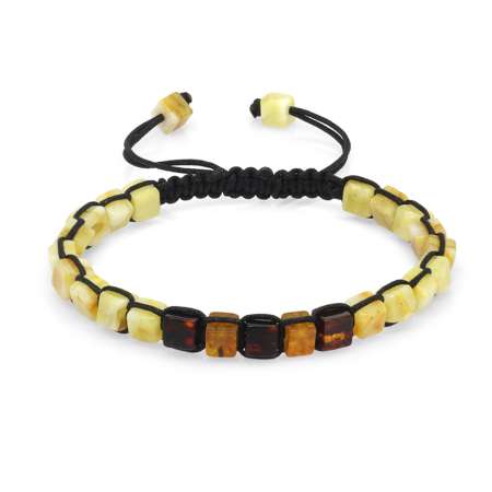 Makrome Örgülü Küp Kesim Sarı-Beyaz-Kırmızı Renk Doğal Damla Kehribar Erkek Bileklik - STOKYOK