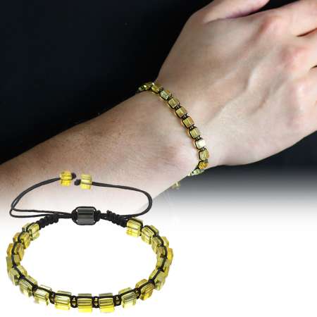 Makrome Örgülü Küp Kesim Şeffaf Renk Doğal Damla Kehribar Erkek Bileklik - Tesbihane