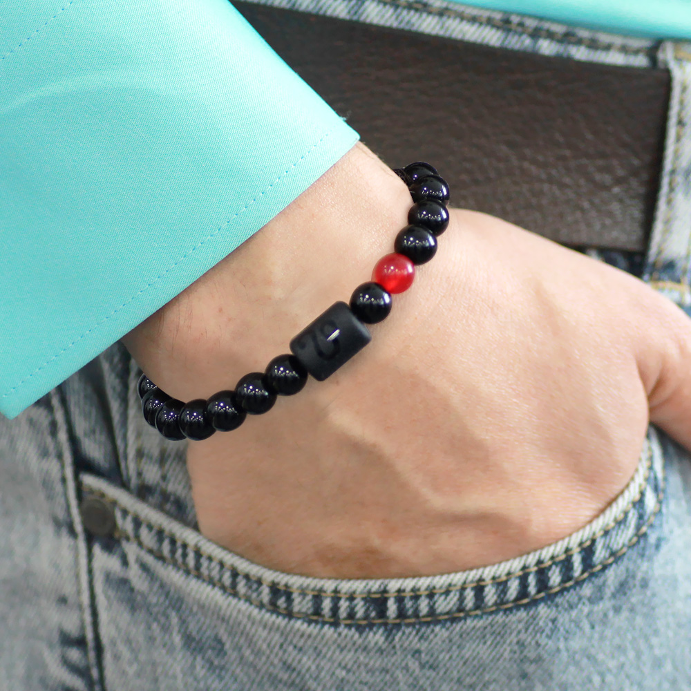 Makrome Örgülü Küre Kesim Akik ve Oniks Taşlı Aslan Burcu Doğaltaş Erkek Bileklik - 4