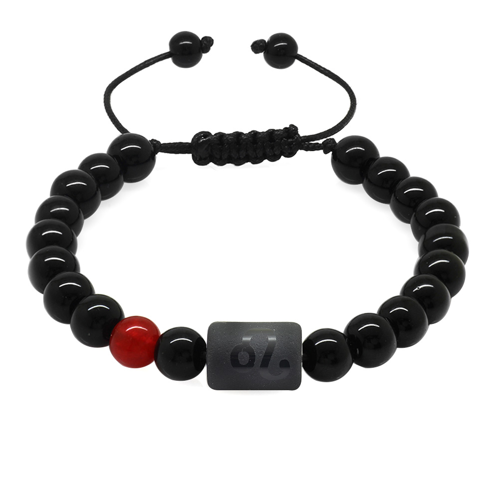 Makrome Örgülü Küre Kesim Akik ve Oniks Taşlı Aslan Burcu Doğaltaş Erkek Bileklik - 2