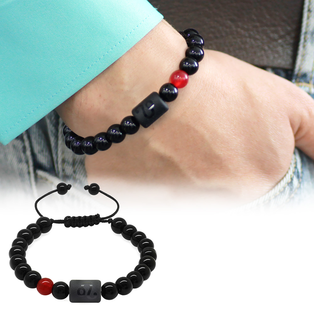 Makrome Örgülü Küre Kesim Akik ve Oniks Taşlı Aslan Burcu Doğaltaş Erkek Bileklik - 3