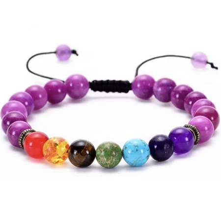 Makrome Örgülü Küre Kesim Ametist Doğaltaş Çakra Kadın Bileklik - Tesbihane