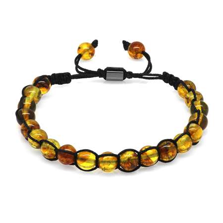 Makrome Örgülü Küre Kesim Bal Rengi Doğal Damla Kehribar Kadın Bileklik - Tesbihane