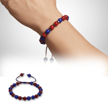 Makrome Örgülü Küre Kesim Bordo Mavi Jade Hematit Doğaltaş Erkek Taraftar Bileklik - Tesbihane