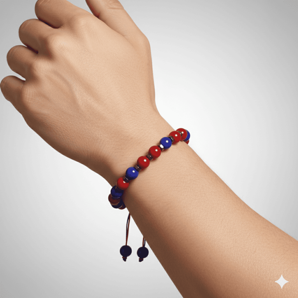 Makrome Örgülü Küre Kesim Bordo Mavi Jade Hematit Doğaltaş Erkek Taraftar Bileklik - 2