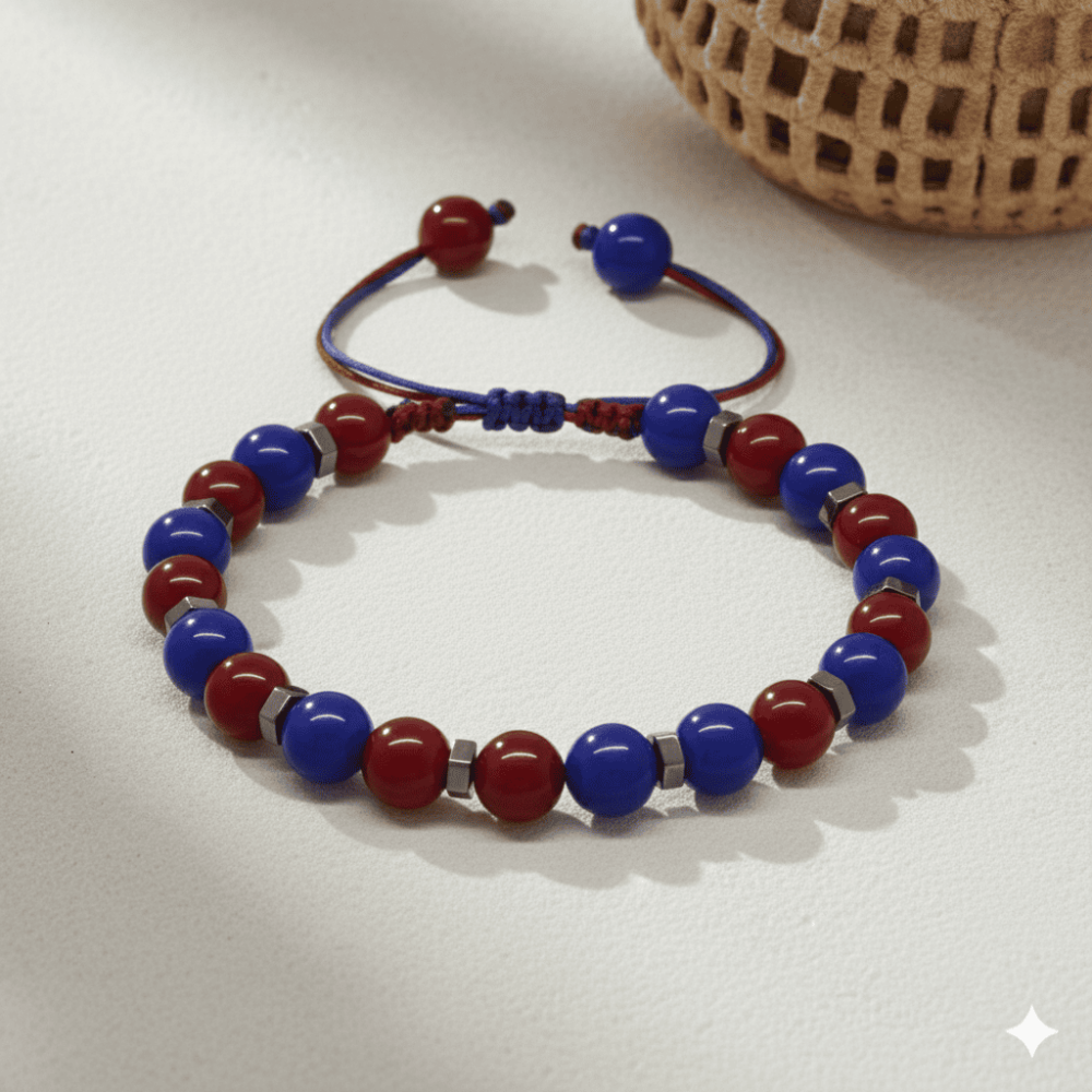 Makrome Örgülü Küre Kesim Bordo Mavi Jade Hematit Doğaltaş Erkek Taraftar Bileklik - 3