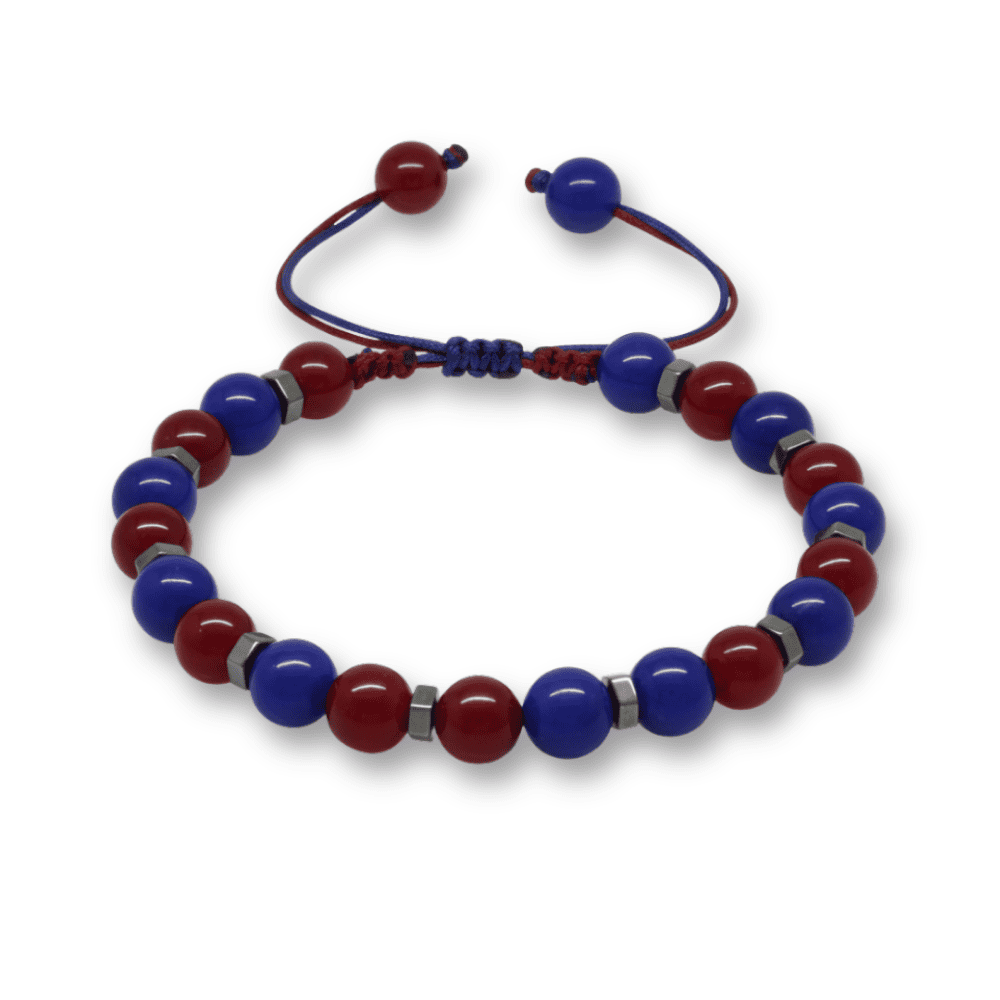 Makrome Örgülü Küre Kesim Bordo Mavi Jade Hematit Doğaltaş Erkek Taraftar Bileklik - 4