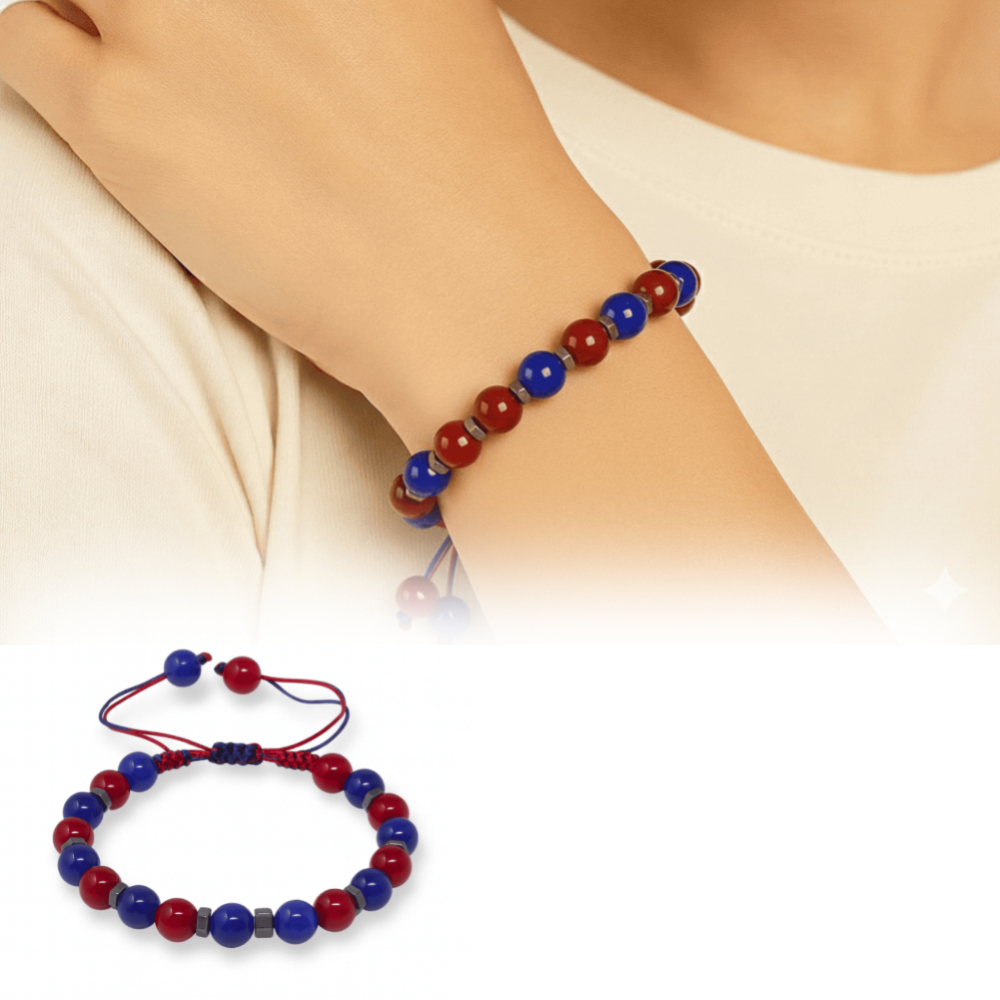 Makrome Örgülü Küre Kesim Bordo Mavi Jade Hematit Doğaltaş Kadın Taraftar Bileklik - 1