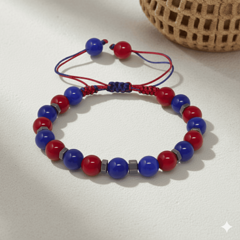 Makrome Örgülü Küre Kesim Bordo Mavi Jade Hematit Doğaltaş Kadın Taraftar Bileklik - 3