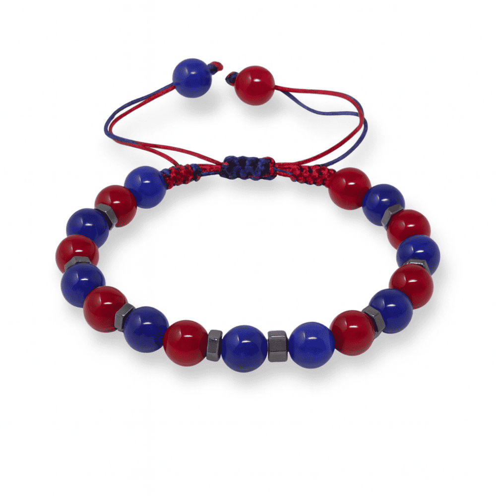 Makrome Örgülü Küre Kesim Bordo Mavi Jade Hematit Doğaltaş Kadın Taraftar Bileklik - 4