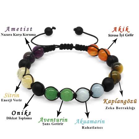 Makrome Örgülü Küre Kesim Çoklu Doğaltaş Kombinli Erkek Başarı Bilekliği - Tesbihane