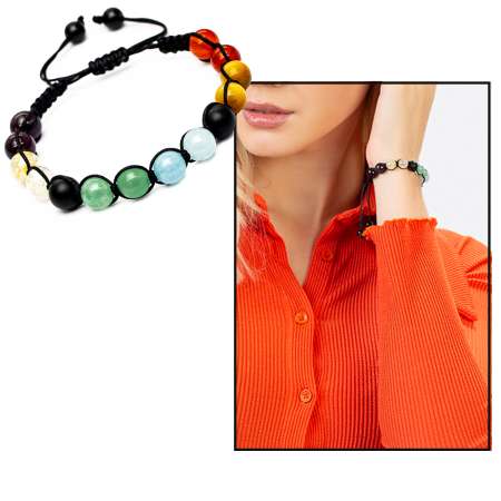 Makrome Örgülü Küre Kesim Çoklu Doğaltaş Kombinli Kadın Başarı Bilekliği - Tesbihane