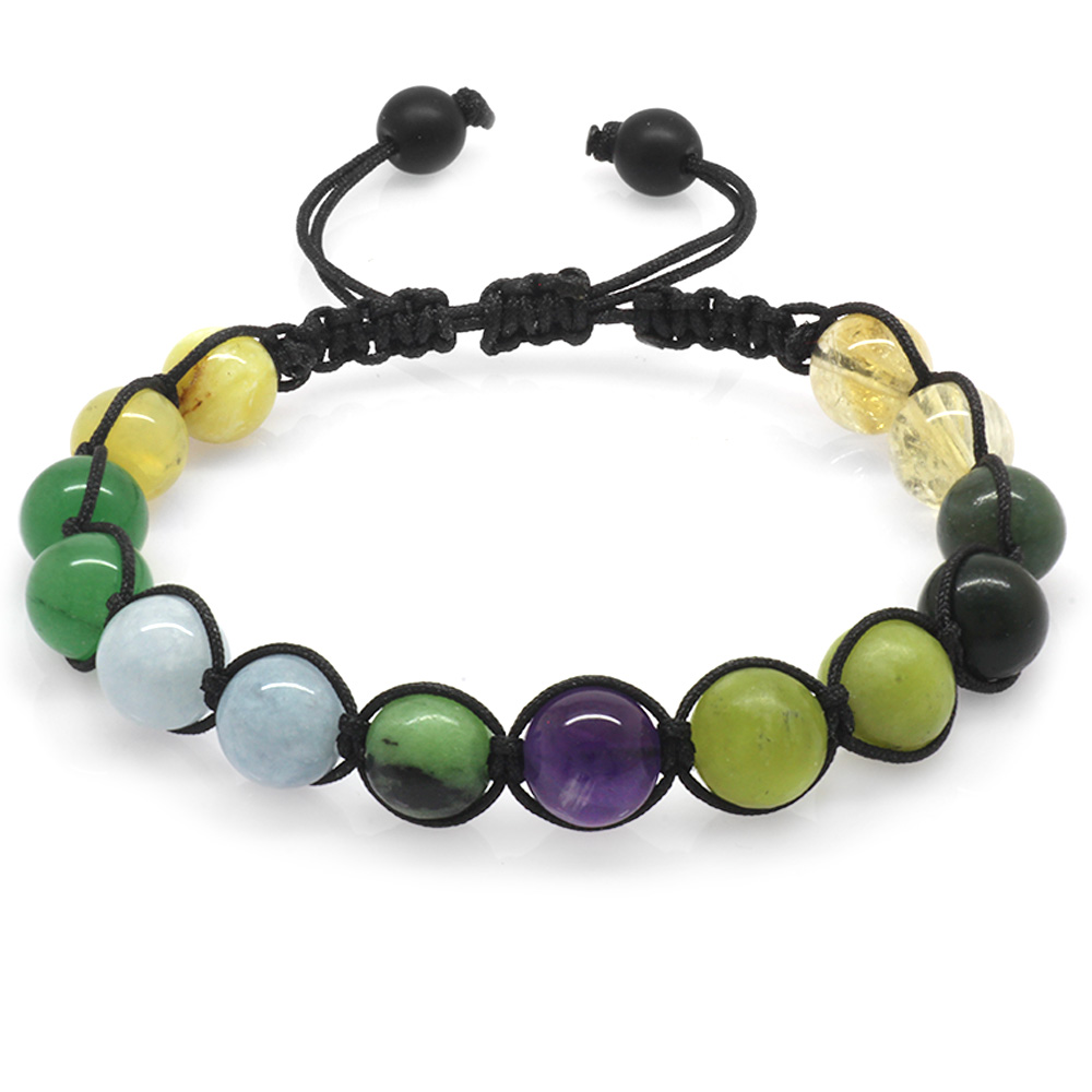 Makrome Örgülü Küre Kesim Çoklu Doğaltaş Kombinli Kadın Şifa Bilekliği - 4