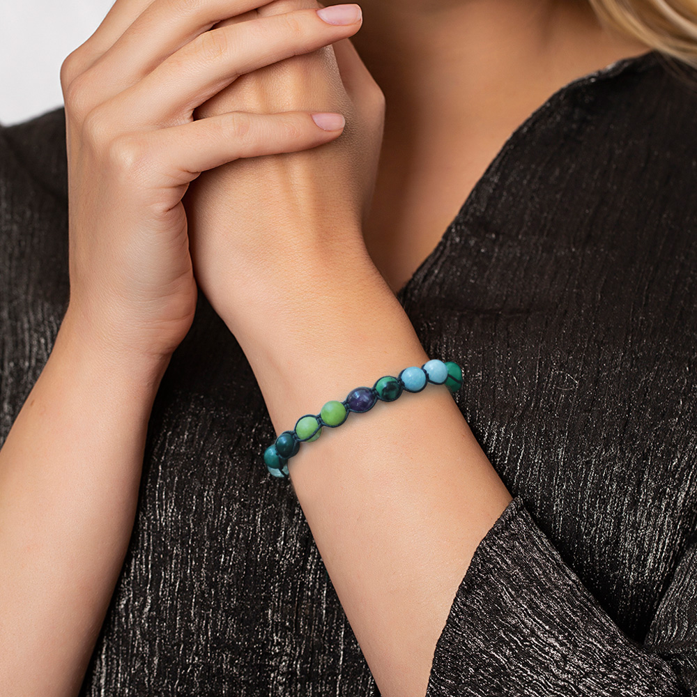 Makrome Örgülü Küre Kesim Çoklu Doğaltaş Kombinli Kadın Şifa Bilekliği - 9