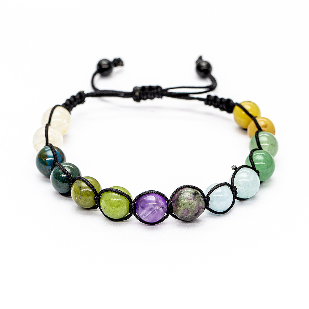 Makrome Örgülü Küre Kesim Çoklu Doğaltaş Kombinli Kadın Şifa Bilekliği - 7