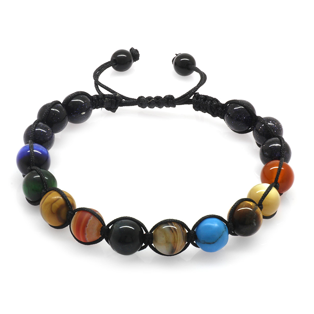 Makrome Örgülü Küre Kesim Çoklu Doğaltaş Yıldız Gezegen Kombinli Erkek Şans Bilekliği - 4