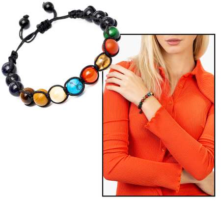 Makrome Örgülü Küre Kesim Çoklu Doğaltaş Yıldız Gezegen Kombinli Kadın Şans Bilekliği - Tesbihane