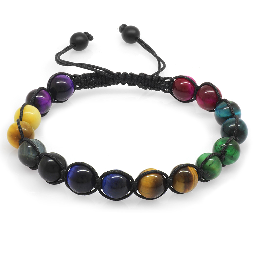 Makrome Örgülü Küre Kesim Çoklu Kaplan Gözü Doğaltaş Kombinli Erkek Enerji Bilekliği - 4