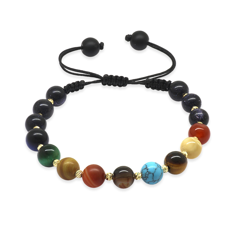 Makrome Örgülü Küre Kesim Dorika Top Süslemeli Çoklu Doğaltaş Yıldız Gezegen Kadın Şans Bilekliği - 2