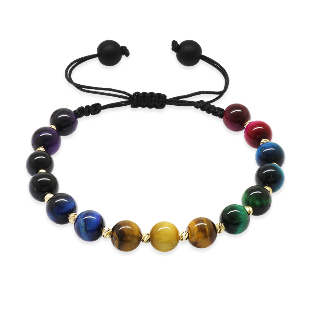 Makrome Örgülü Küre Kesim Dorika Top Süslemeli Kaplan Gözü Doğaltaş Kadın Enerji Bilekliği - 2