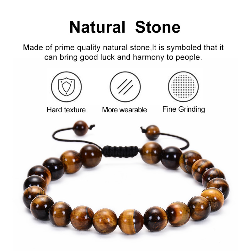 Makrome Örgülü Küre Kesim Kaplan Gözü Doğaltaş Erkek Bileklik - 2