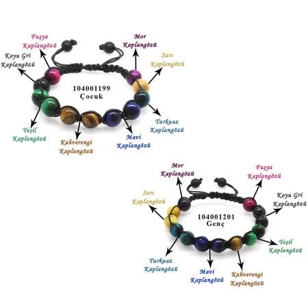Makrome Örgülü Küre Kesim Kaplan Gözü Doğaltaş Kombinli Çocuk Genç Enerji Bilekliği 2 li Set - Tesbihane