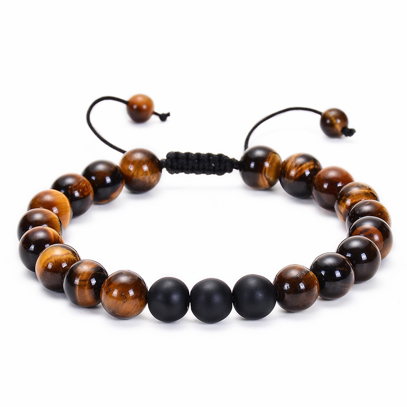 Makrome Örgülü Küre Kesim Kaplan Gözü ve Oniks Bileşim Doğaltaş Kadın Bileklik - 1