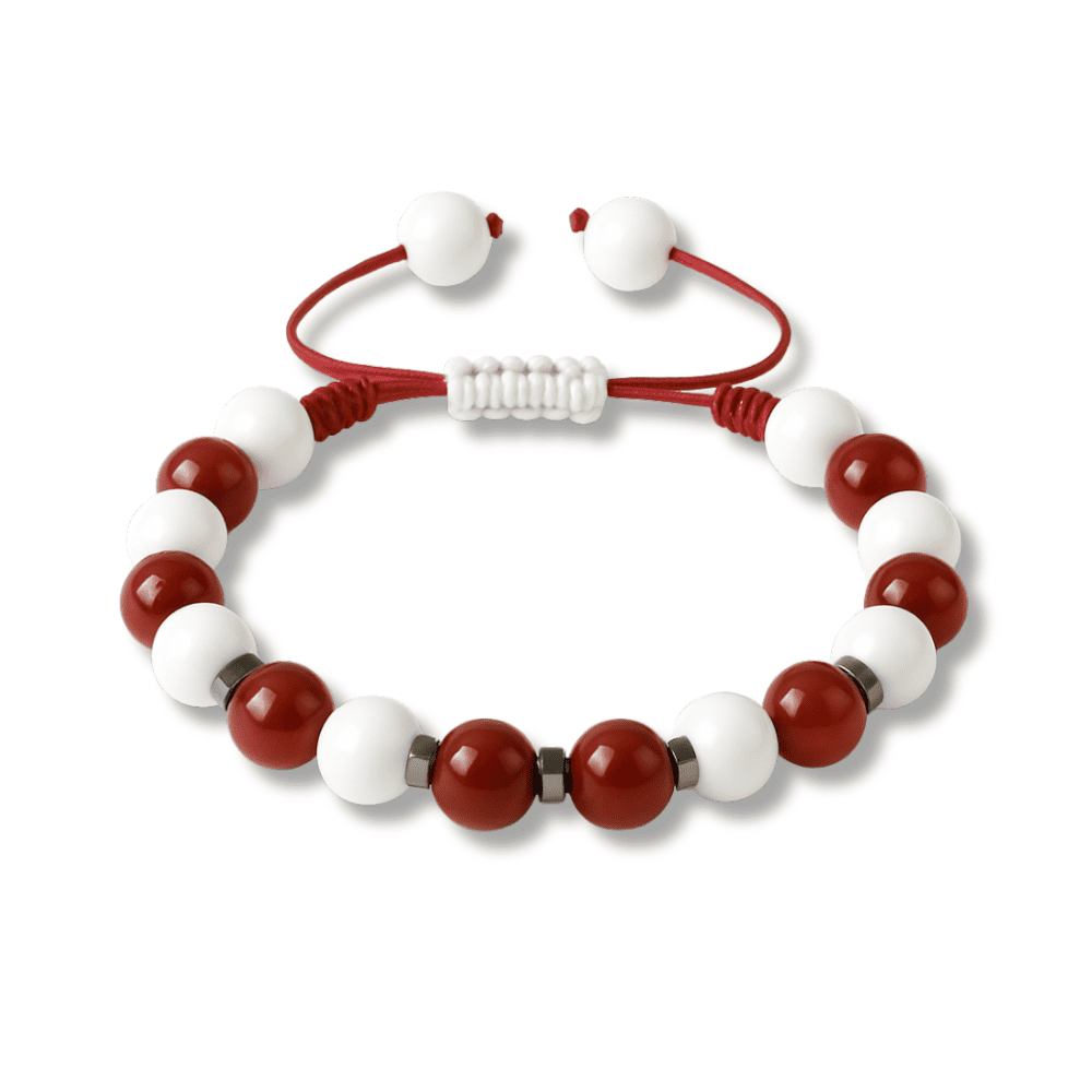 Makrome Örgülü Küre Kesim Kırmızı Beyaz Jade Akik Hematit Doğaltaş Kadın Taraftar Bileklik - 4