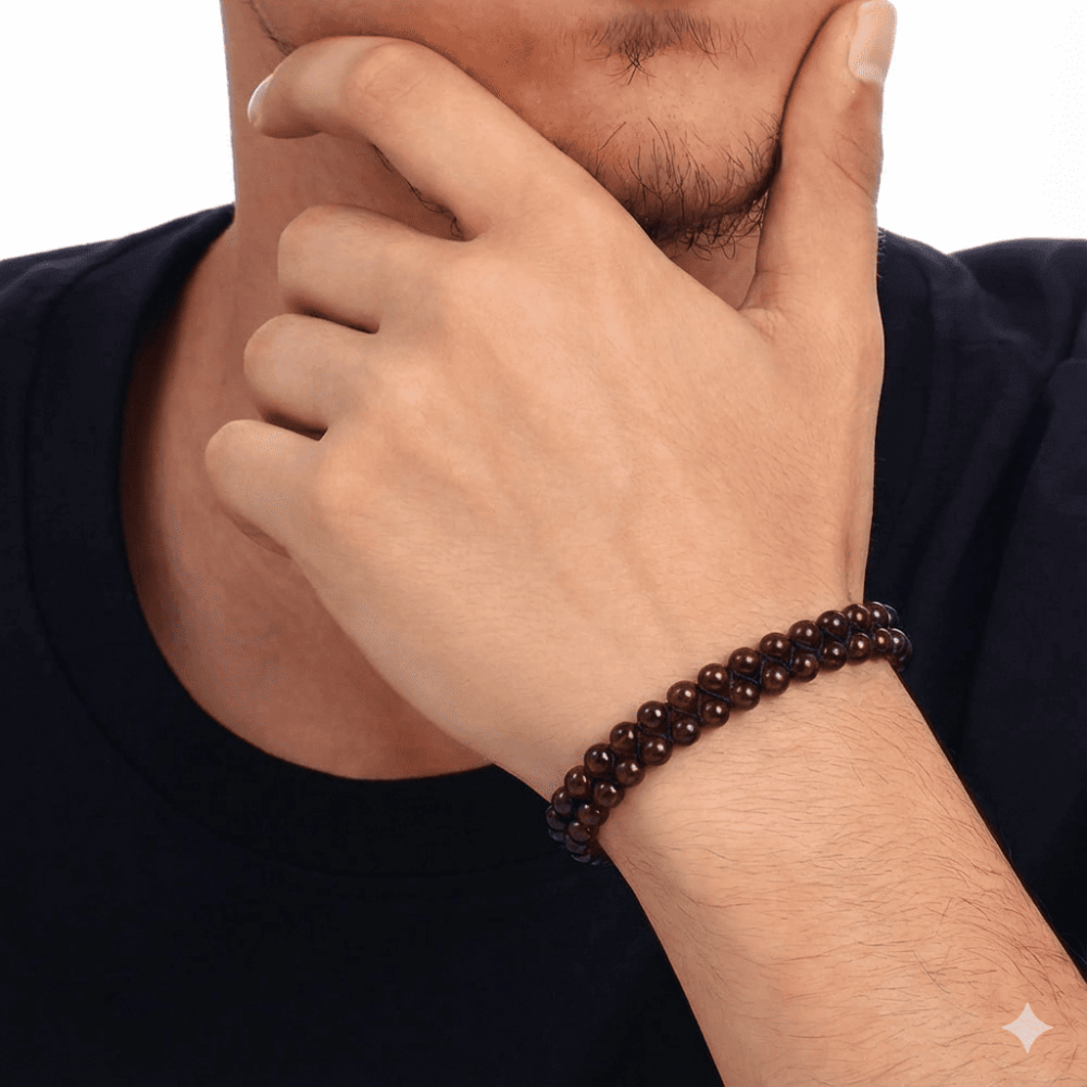 Çift Sıra Makrome Örgülü Küre Kesim Kırmızı Doğal Damla Kehribar Erkek Bileklik - 2