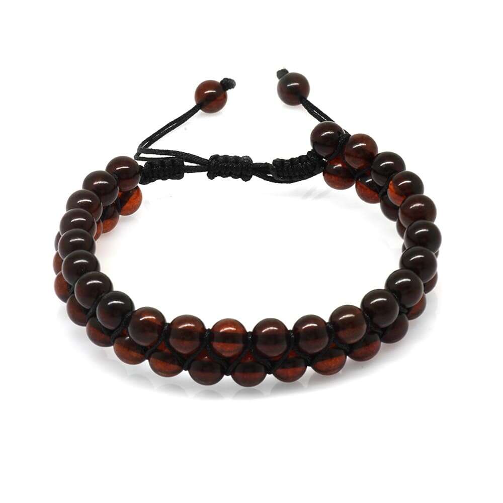 Çift Sıra Makrome Örgülü Küre Kesim Kırmızı Doğal Damla Kehribar Erkek Bileklik - 3