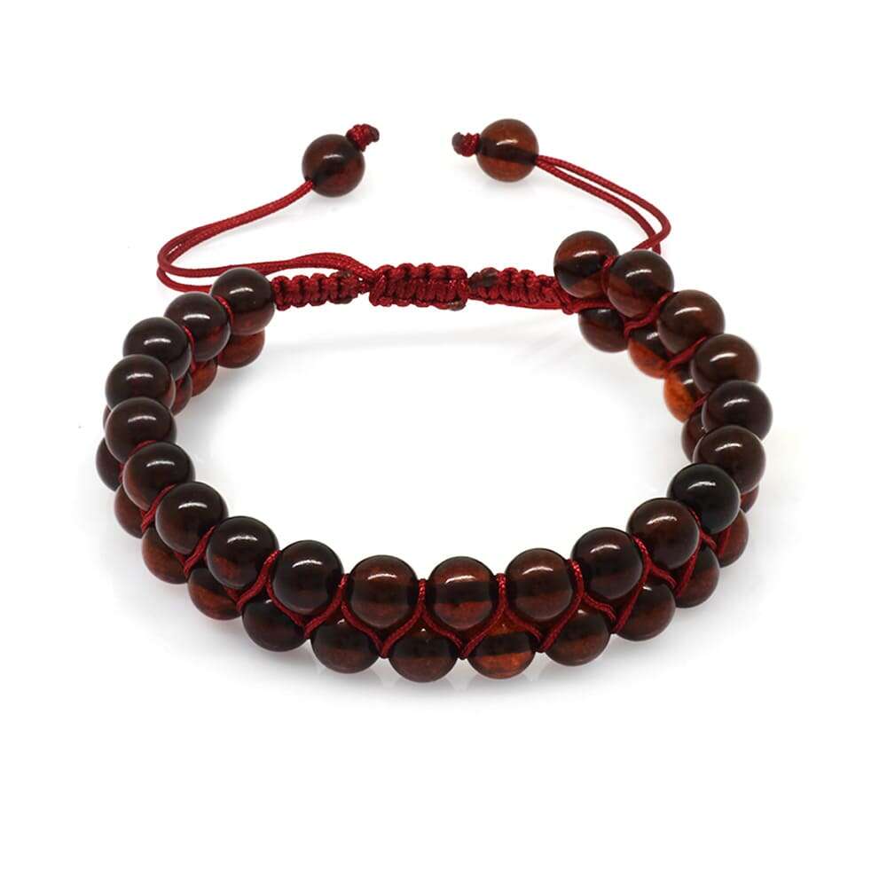 Çift Sıra Makrome Örgülü Küre Kesim Kırmızı Doğal Damla Kehribar Kadın Bileklik - 3