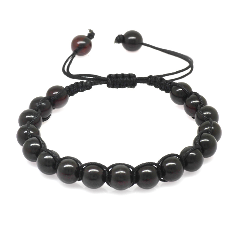 Makrome Örgülü Küre Kesim Koyu Kırmızı Doğal Damla Kehribar Kadın Bileklik - 6