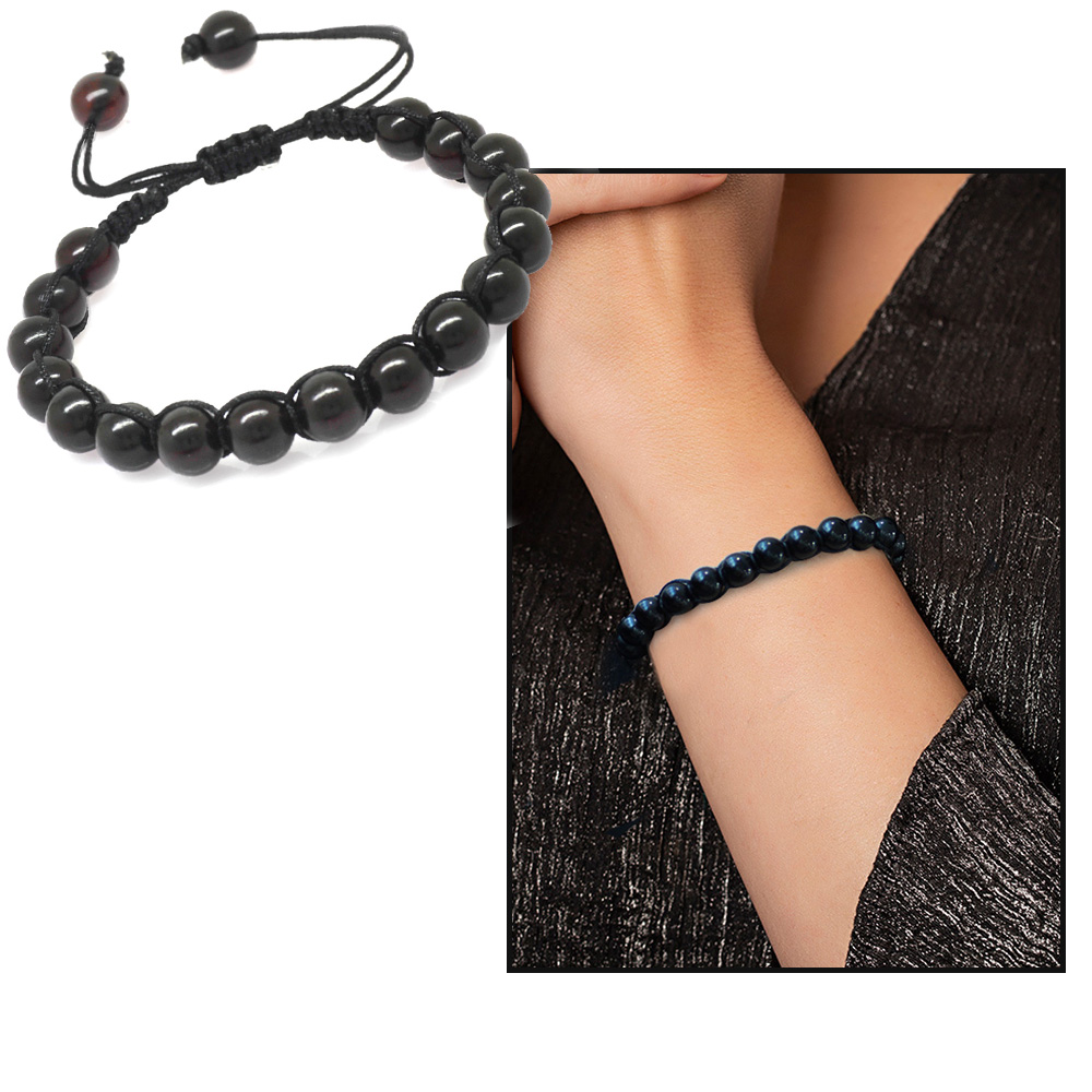 Makrome Örgülü Küre Kesim Koyu Kırmızı Doğal Damla Kehribar Kadın Bileklik - 5