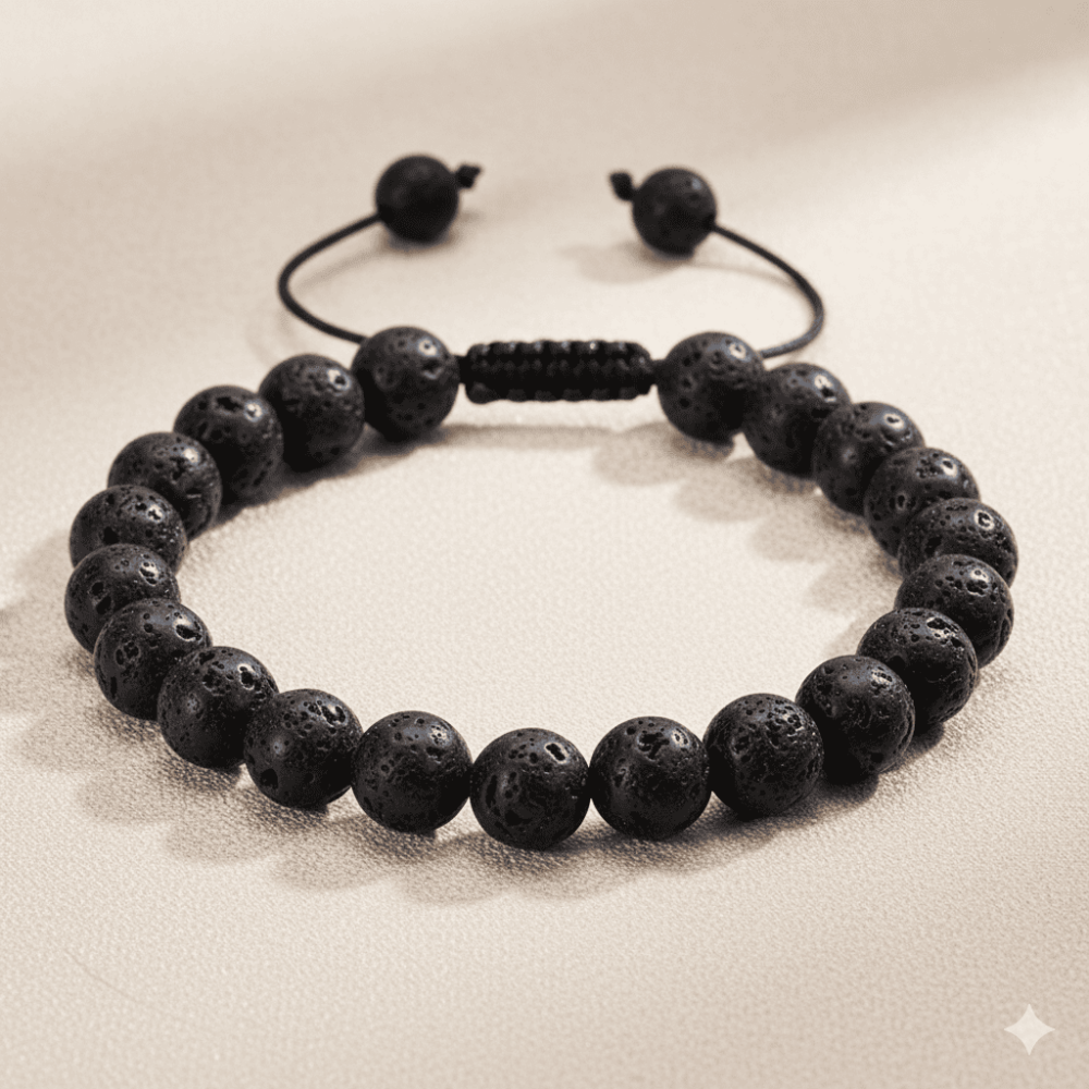 Makrome Örgülü Küre Kesim Lav Doğaltaş Erkek Bileklik - 3