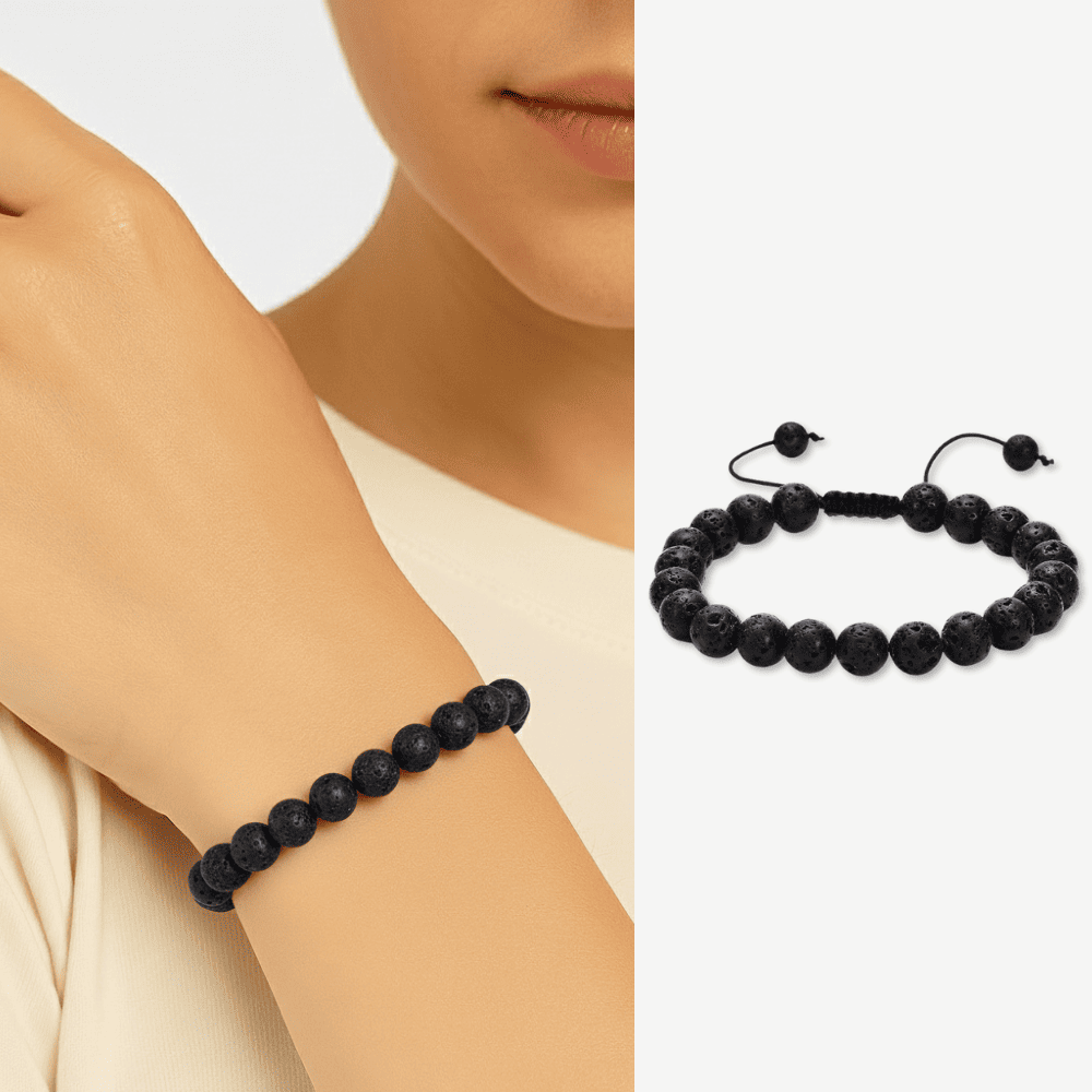 Makrome Örgülü Küre Kesim Lav Doğaltaş Kadın Bileklik - 1