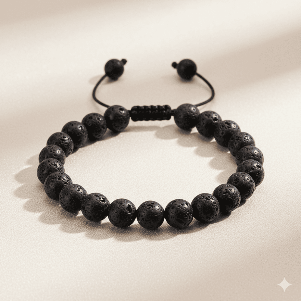 Makrome Örgülü Küre Kesim Lav Doğaltaş Kadın Bileklik - 3