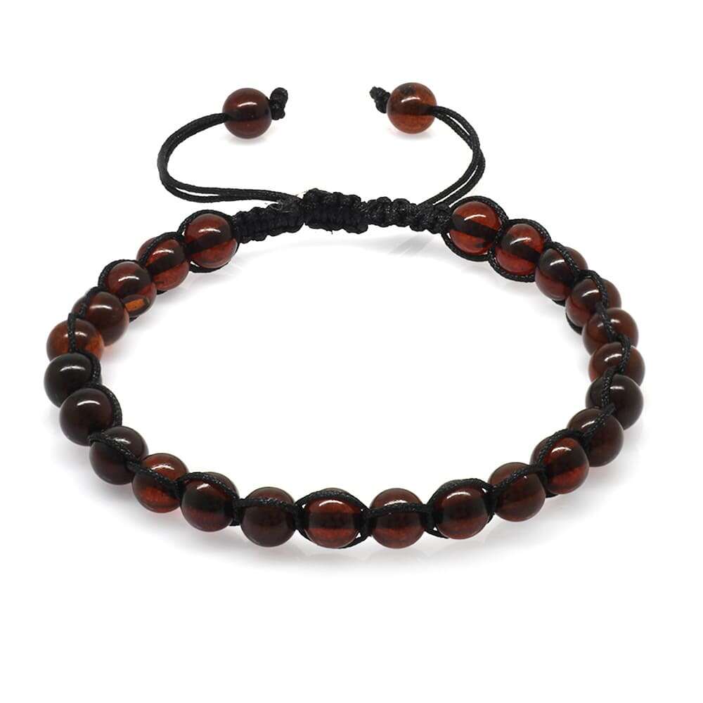 Makrome Örgülü Küre Kesim Kırmızı Doğal Damla Kehribar Bileklik - 3