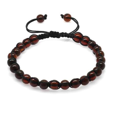 Makrome Örgülü Küre Kesim Kırmızı Doğal Damla Kehribar Bileklik - Tesbihane