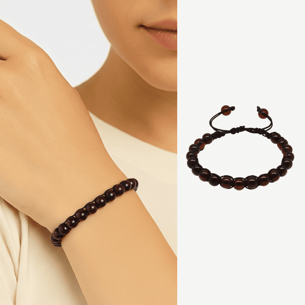 Makrome Örgülü Küre Kesim Kırmızı Doğal Damla Kehribar Kadın Bileklik - 1