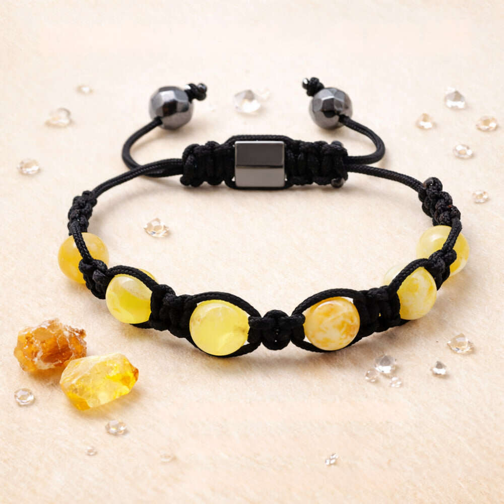 Makrome Örgülü Küre Kesim Mat Beyaz Doğal Damla Kehribar Çocuk Bileklik - 3