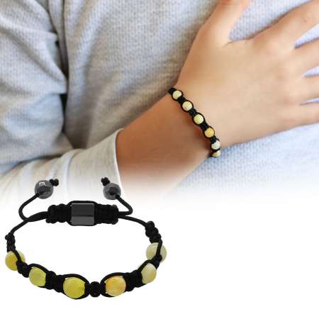 Makrome Örgülü Küre Kesim Mat Beyaz Doğal Damla Kehribar Bebek Bileklik - Tesbihane