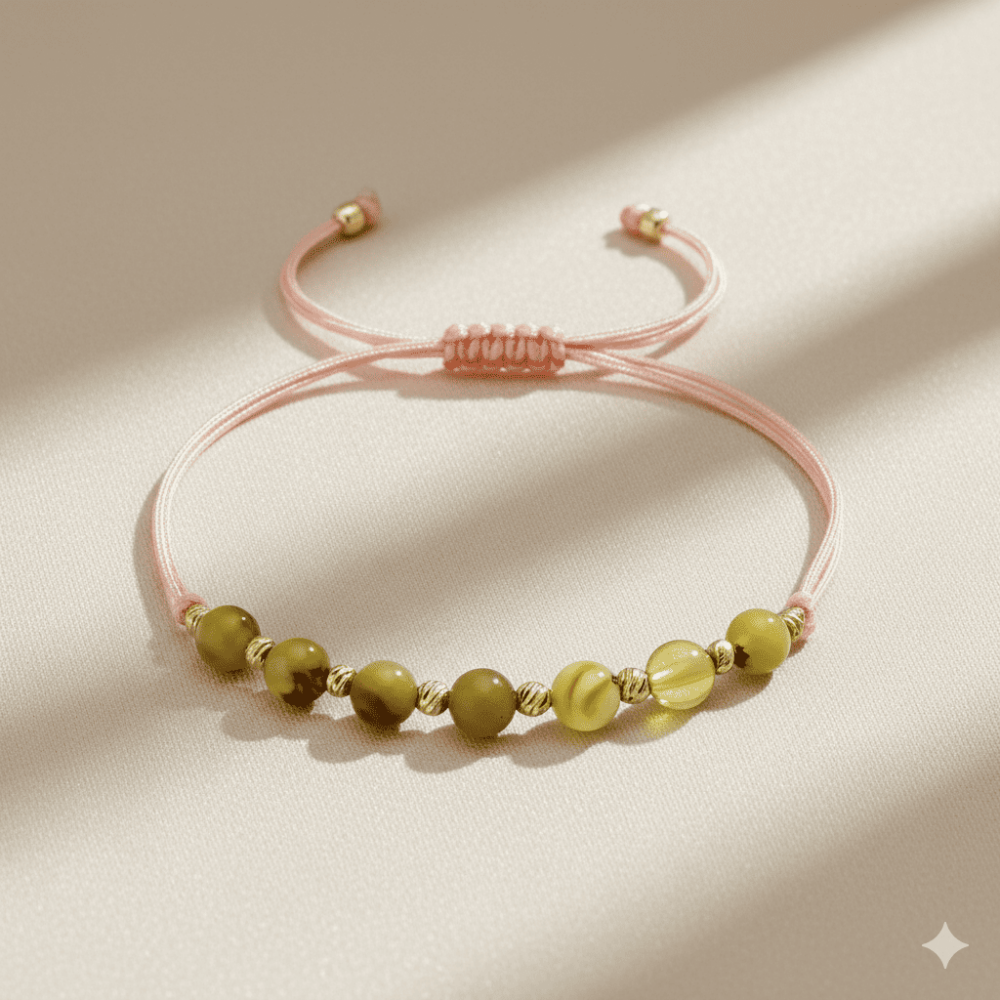 Makrome Örgülü Küre Kesim Dorika Top Süslemeli Sarı Beyaz Renk Doğal Damla Kehribar Kadın Bileklik - 3