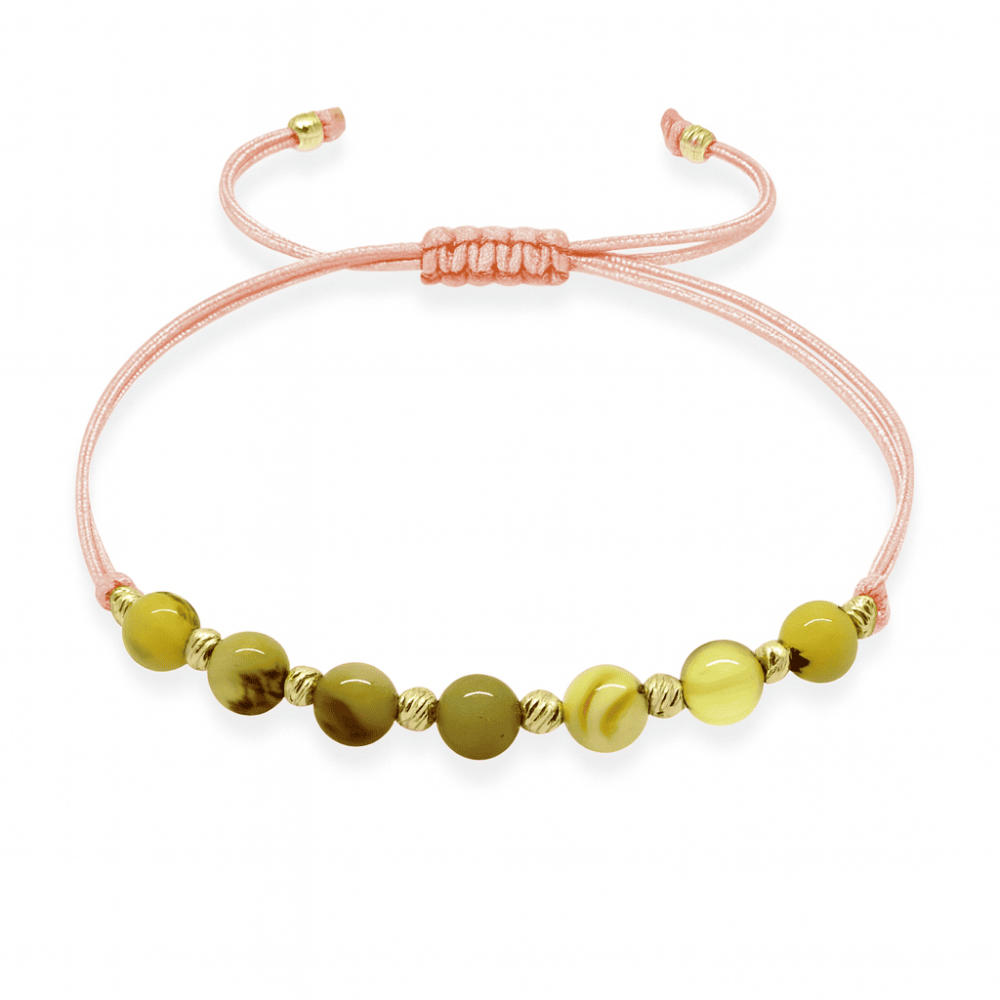 Makrome Örgülü Küre Kesim Dorika Top Süslemeli Sarı Beyaz Renk Doğal Damla Kehribar Kadın Bileklik - 4