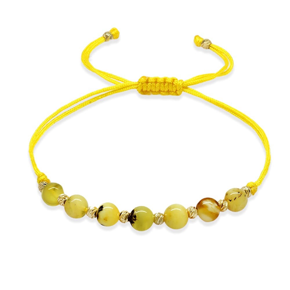 Makrome Örgülü Küre Kesim Sarı İpli Dorika Toplu Sarı Beyaz Renk Doğal Damla Kehribar Kadın Bileklik - 4