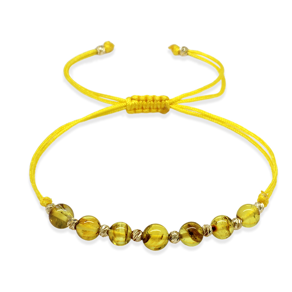 Makrome Örgülü Küre Kesim Sarı İpli Dorika Top Süsleme Sarı Renk Doğal Damla Kehribar Kadın Bileklik - 5