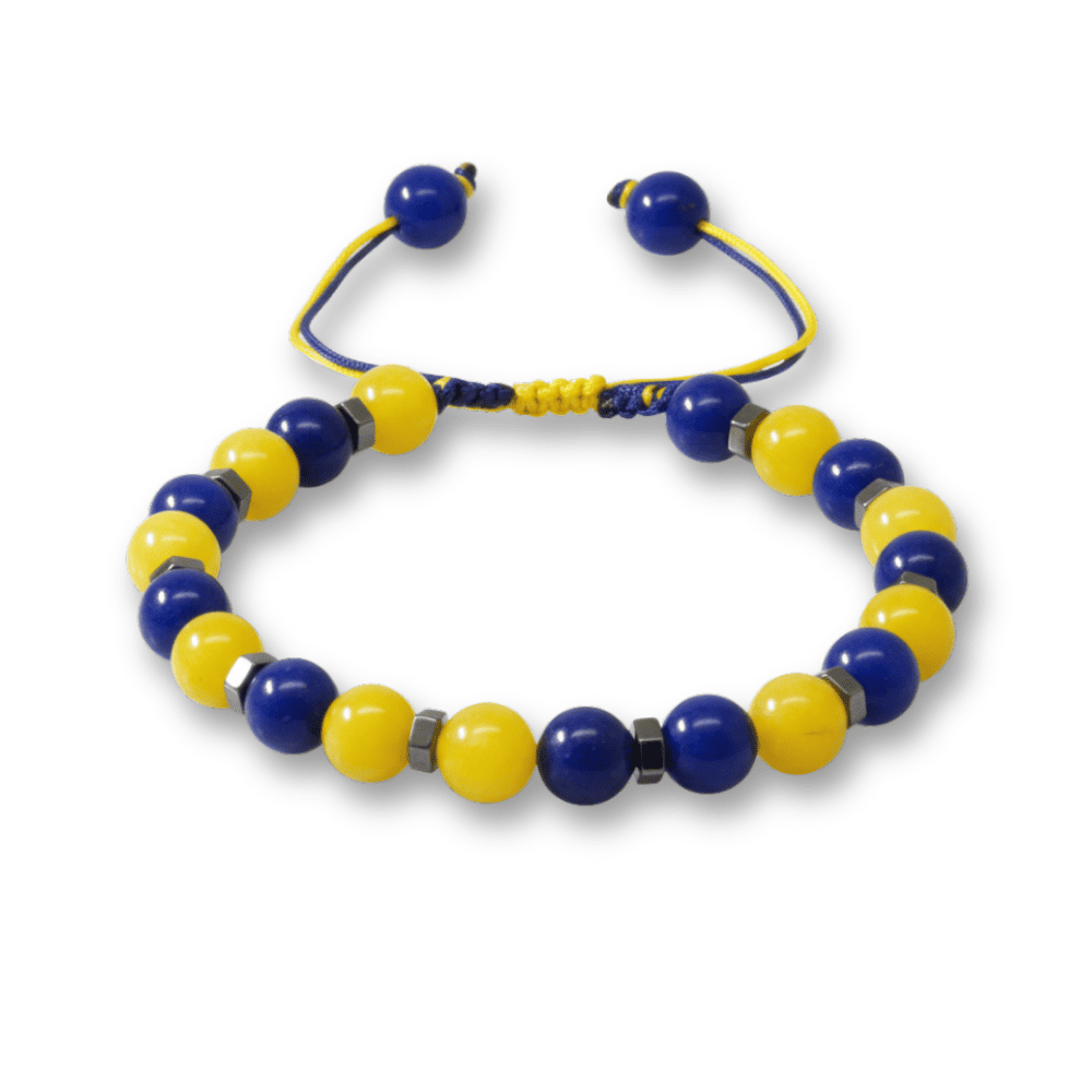 Makrome Örgülü Küre Kesim Sarı Lacivert Jade Hematit Doğaltaş Erkek Taraftar Bileklik - 4