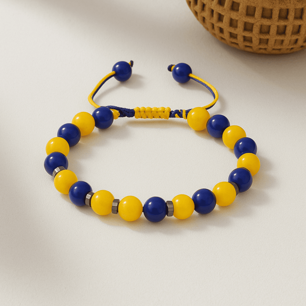 Makrome Örgülü Küre Kesim Sarı Lacivert Jade Hematit Doğaltaş Erkek Taraftar Bileklik - 5