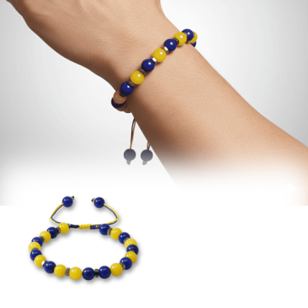 Makrome Örgülü Küre Kesim Sarı Lacivert Jade Hematit Doğaltaş Erkek Taraftar Bileklik - Tesbihane