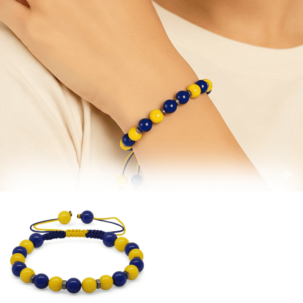 Makrome Örgülü Küre Kesim Sarı Lacivert Jade Hematit Doğaltaş Kadın Taraftar Bileklik - 1